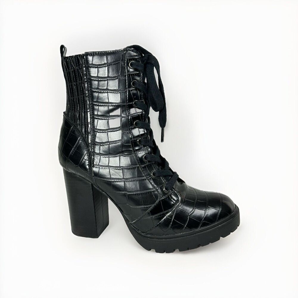 Steve Madden Woman LEAD Lace Up Bootie Size 8M croc embossed mid calf